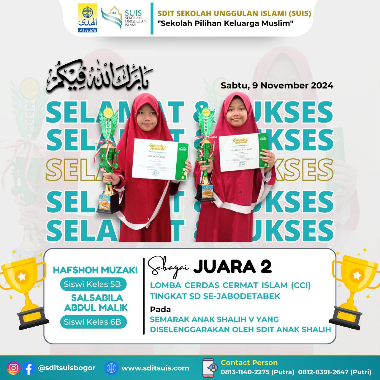 Juara Lagi.. Siswi SDIT SUIS Bogor Raih Juara 2 Lomba Cerdas Cermat Islami Semarak Anak Shalih V