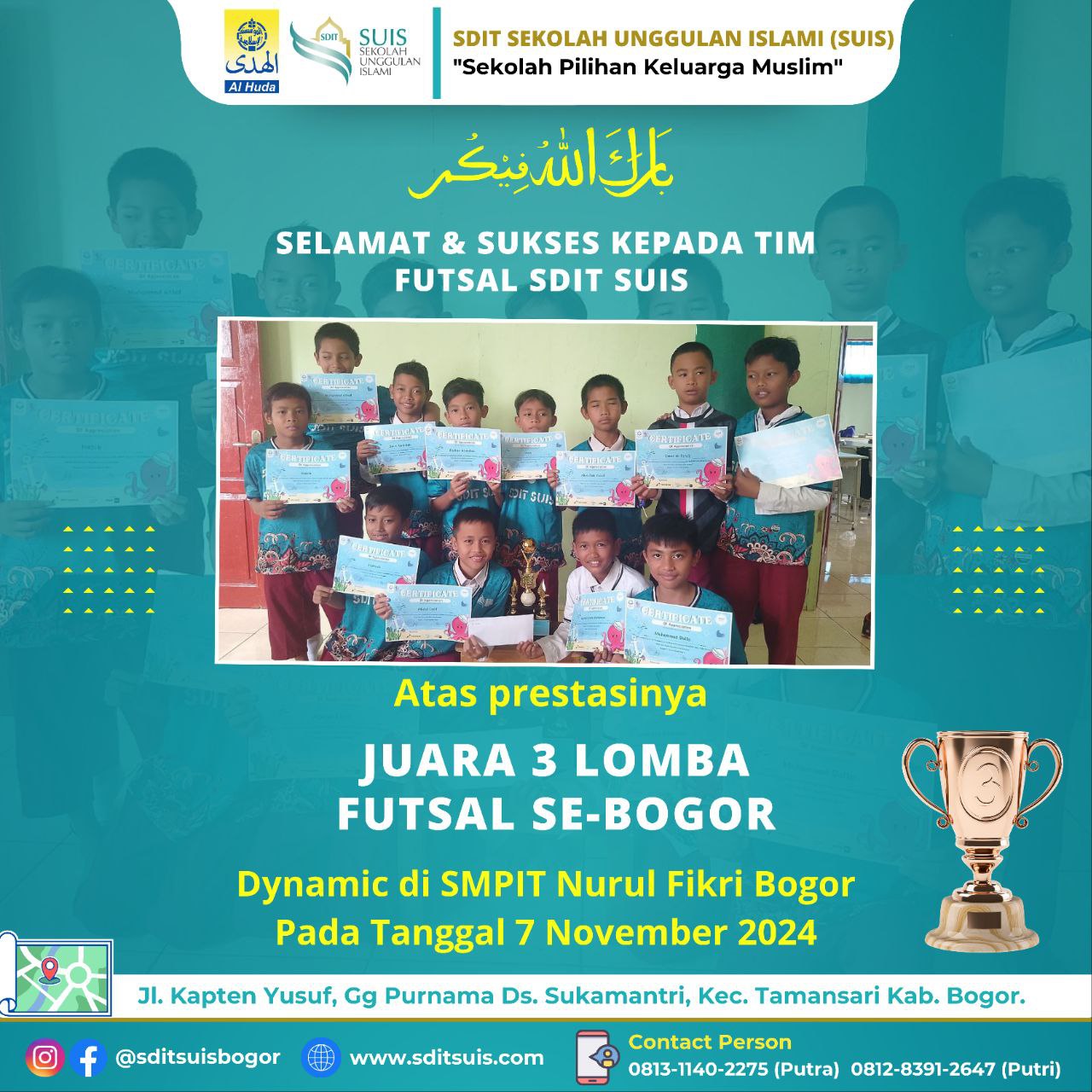 SDIT SUIS Juara 3 Lomba Futsal Se-Kota Bogor!