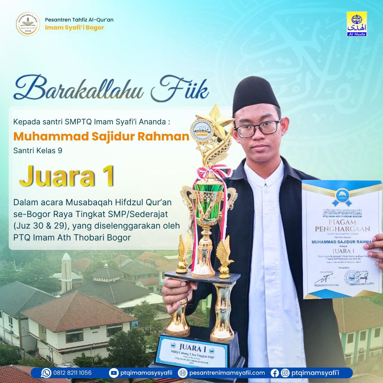 Santri SMPTQ Imam Syafi’i Raih Juara 1 Musabaqah Hifdzul Qur’an se-Bogor Raya