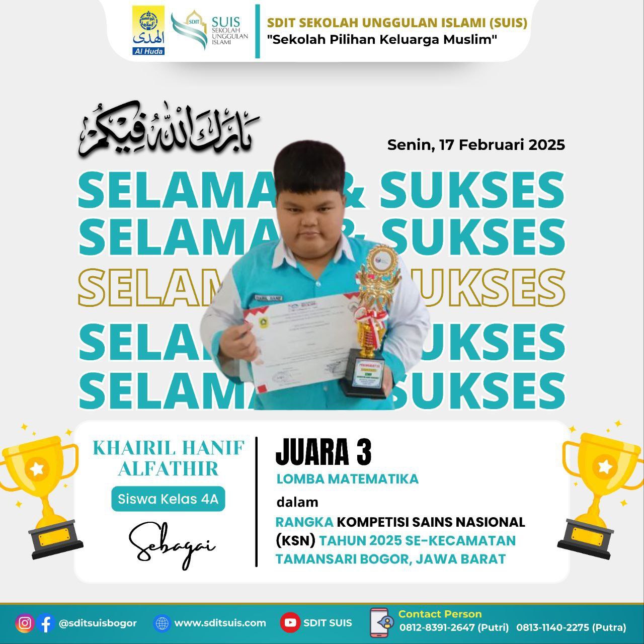 Siswa SDIT SUIS – Bogor Raih Juara 3 Lomba Matematika Tingkat Kecamatan