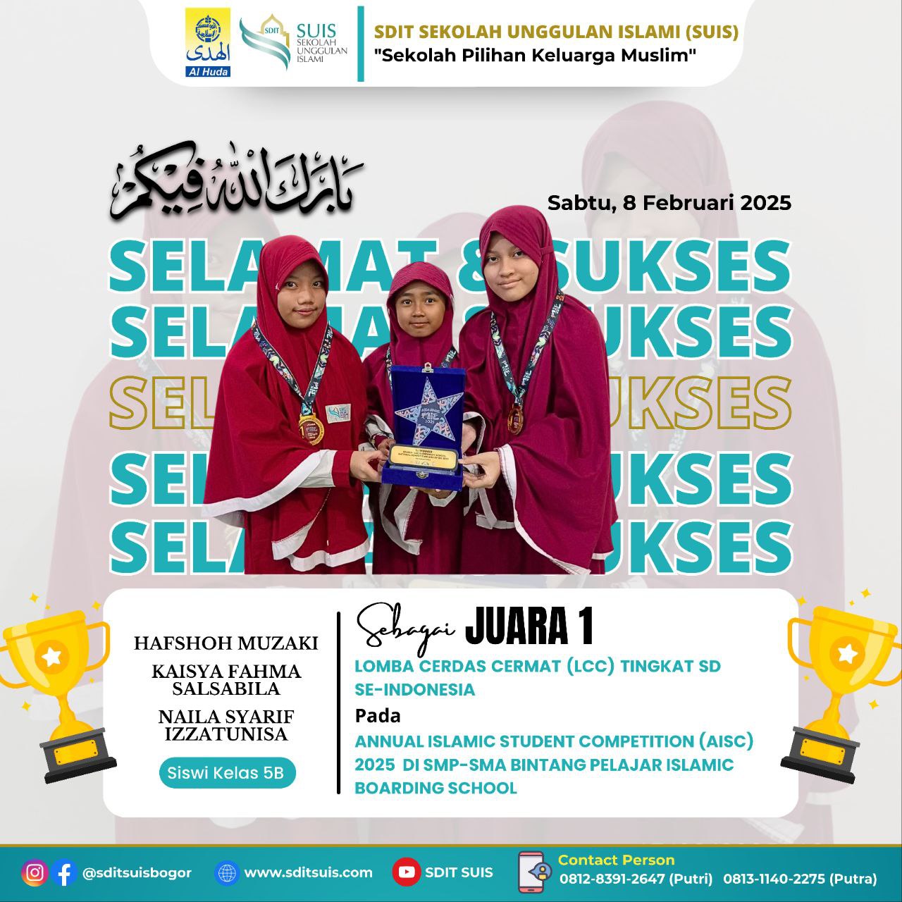 Siswi SDIT SUIS – Bogor Raih Juara 1 Lomba Cerdas Cermat Tingkat Nasional